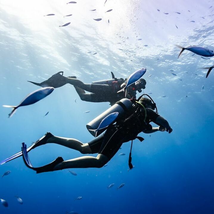 Scuba diving near Las Terrenas Scuba diver exploring clear Atlantic water near Las Terrenas